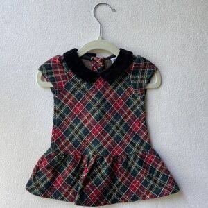 Janie and Jack Christmas Dress - Tartan Plaid Dress with Black Velvet Collar